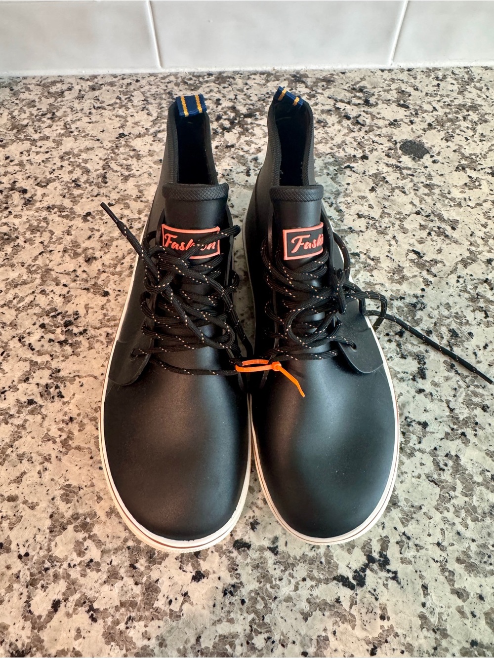 Black Men's Casual Lace-Up Rainboots